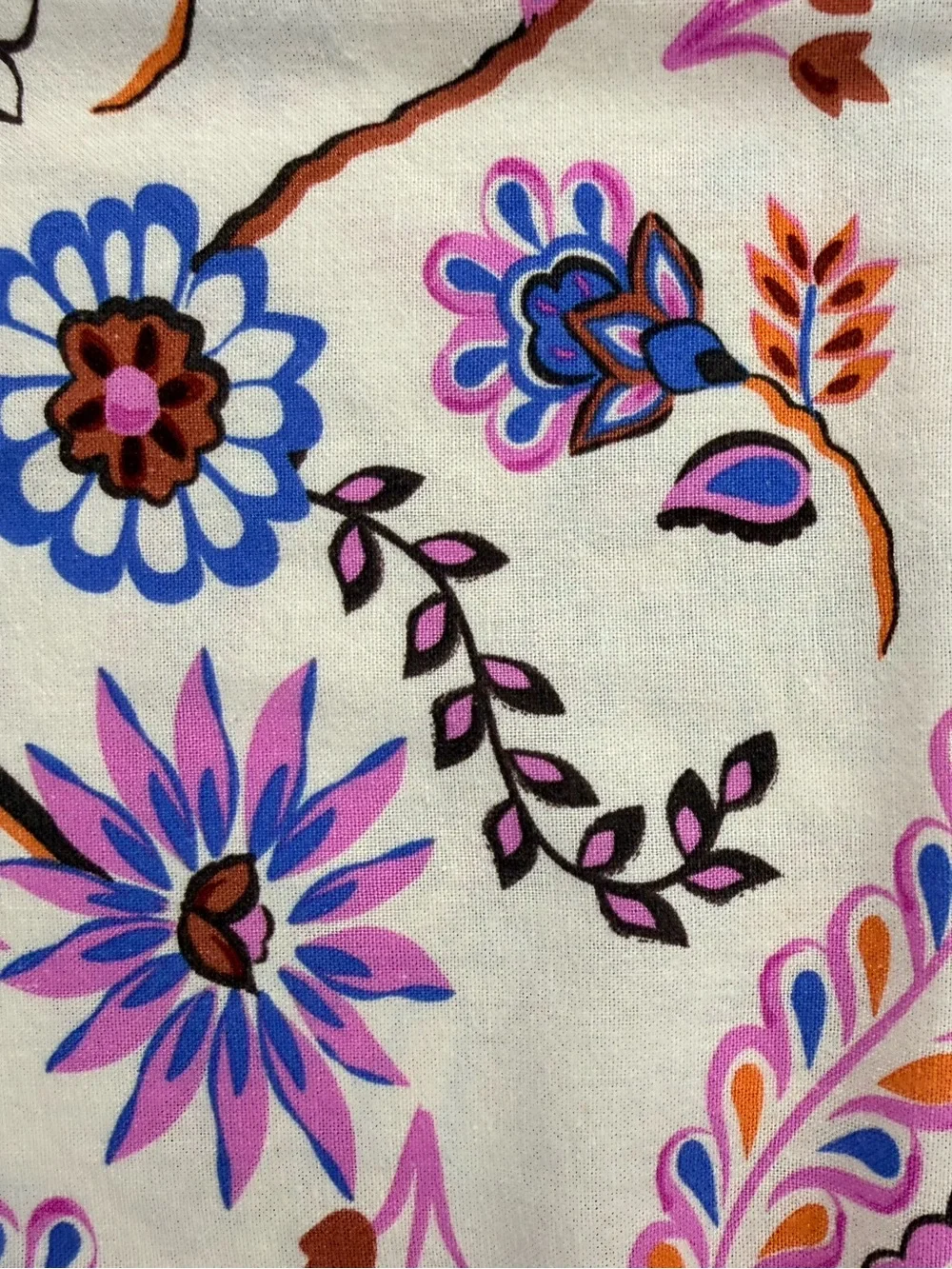 Ellen Tracy Mixed Botanical Floral Linen Blend Scalloped Boxy Top Large coastal - Picture 7 of 8